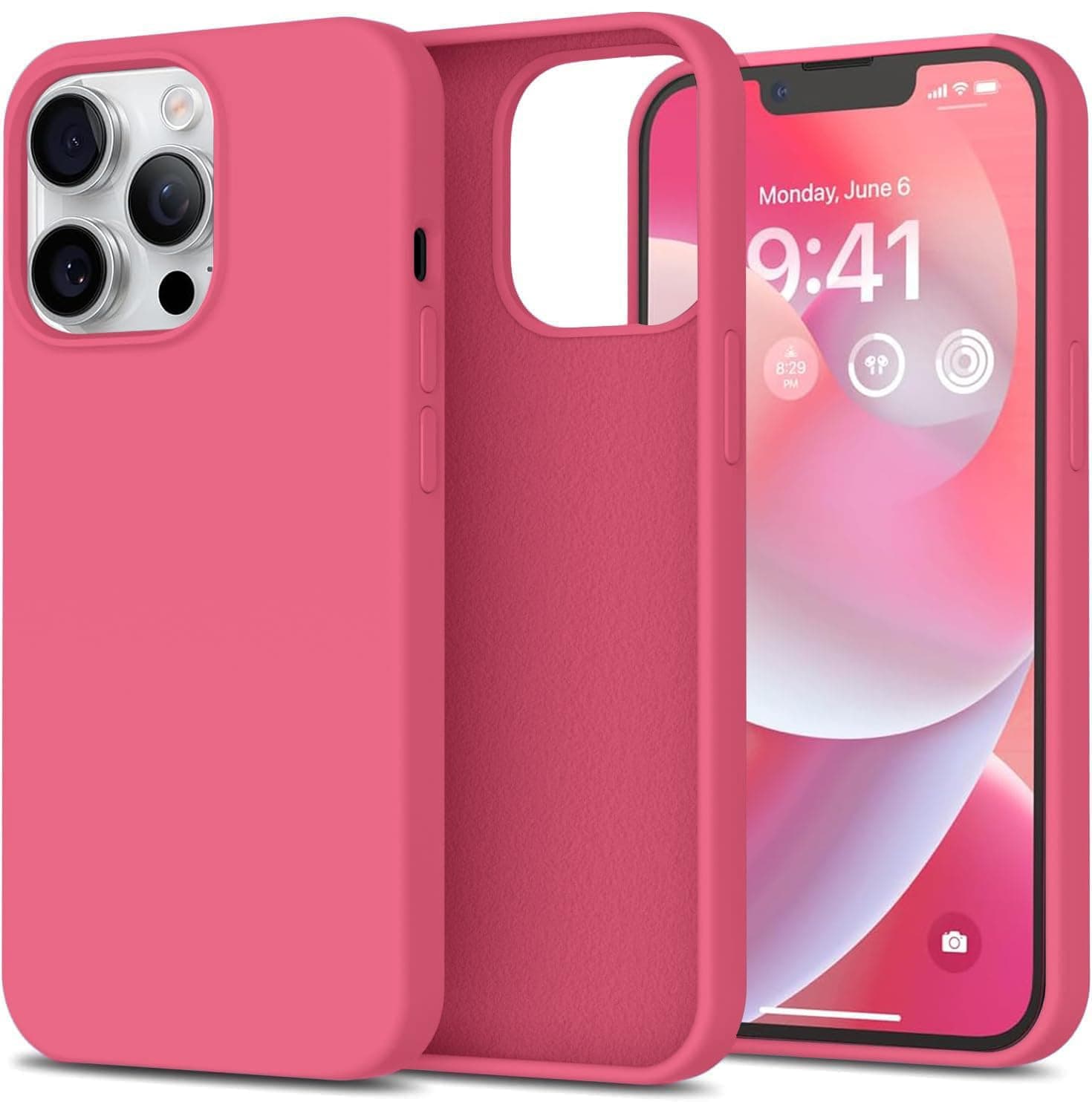 DIZORO® Microfiber Candy Case Compatible for iPhone 14 PRO, Shockproof Slim Back Cover Liquid Silicone Case (Hibiscus)