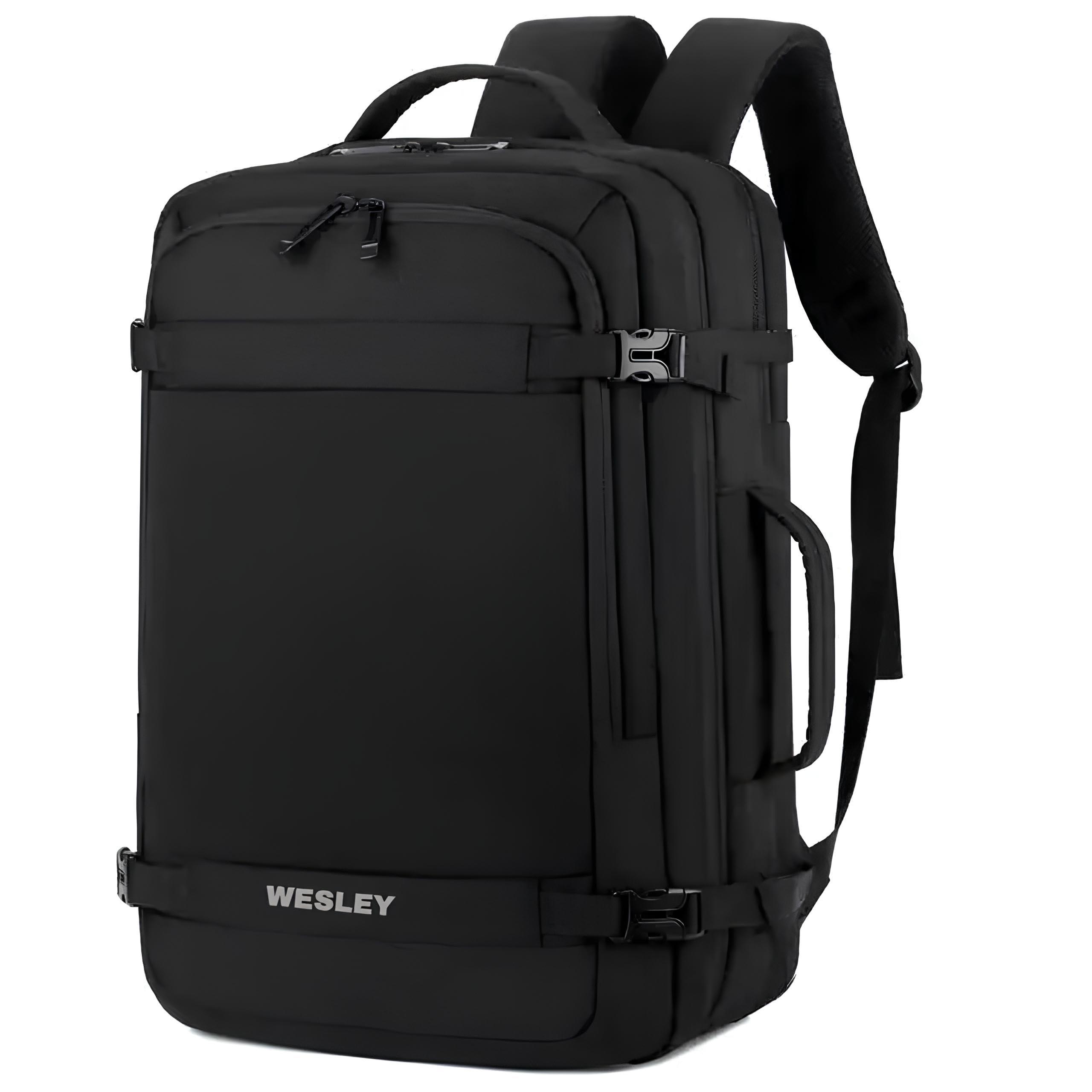 Wesley Luxur 45 Ltrs Overnighter Expandable Travel Laptop Backpack, Flight Cabin Approved Carry On with 16 inch Laptop Compartment, Anti Theft feature business/Travel/Weekender/college Charcoal Black