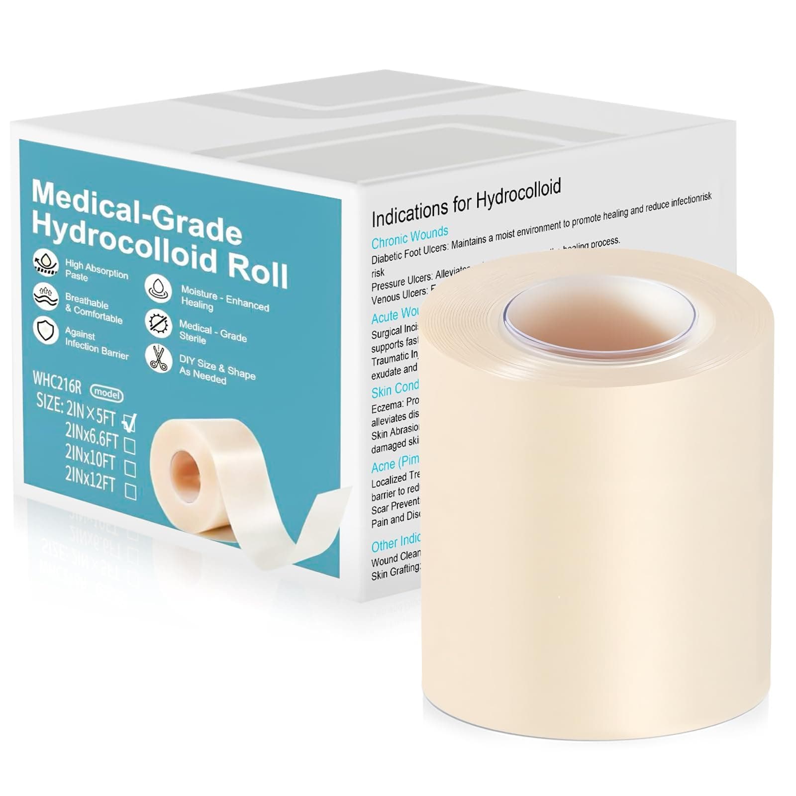 Hydrocolloid Roll, Hydrocolloid Tape Roll for Skin Protection, Ideal for Daily Skincare and Wound Care Management, Water-Resistant Adhesive Bandage for Skin Types
