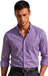 Louis Philippe Men's Slim Fit Signature Oxford Easy Care, Natural Stretch Full Sleeve Solid Casual Shirt, Cotton