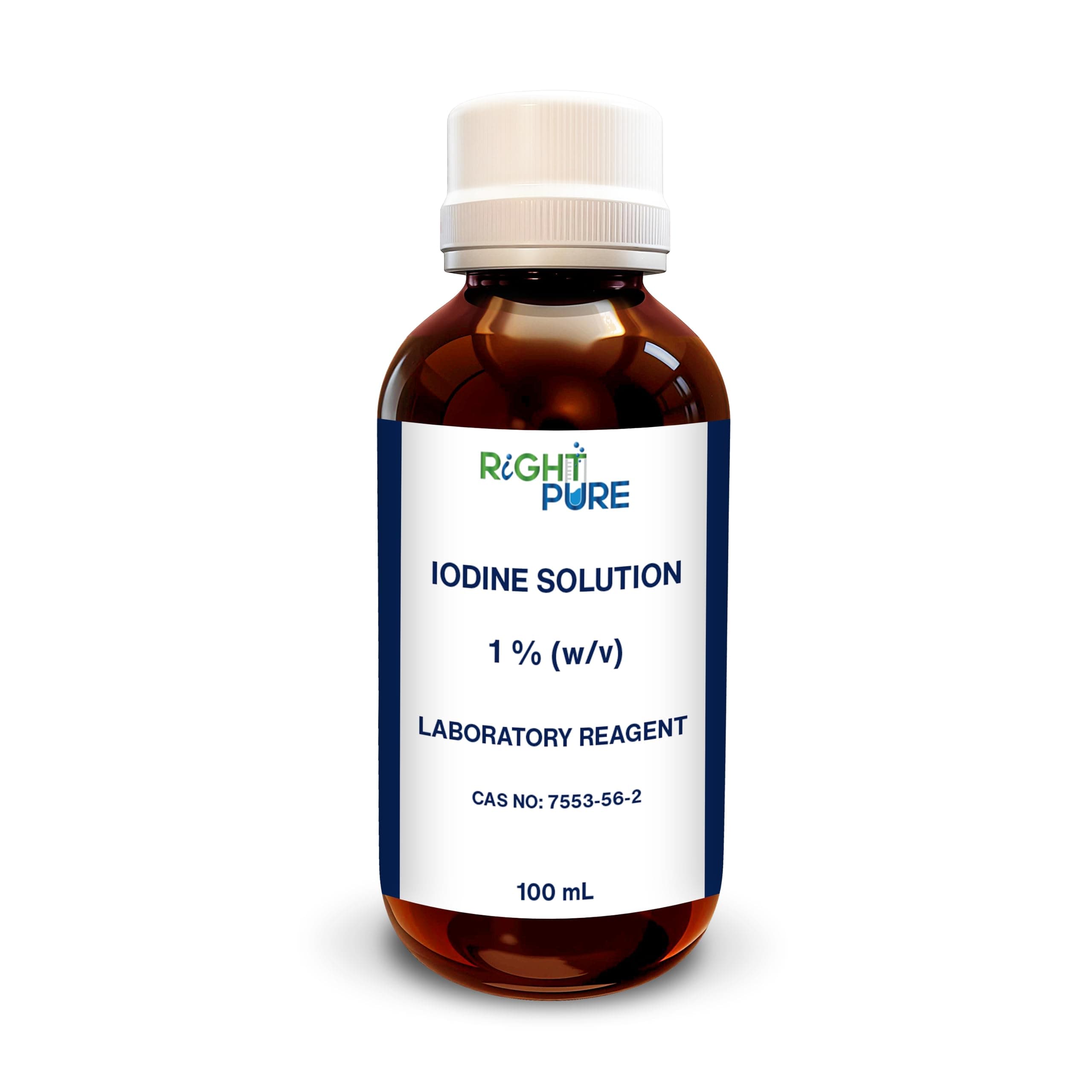 RIGHTPURE® Iodine Solution 1% (w/v) | Laboratory Reagent Grade for Scientific & Educational Use | Analytical Reagent in Amber Bottle / 100 mL