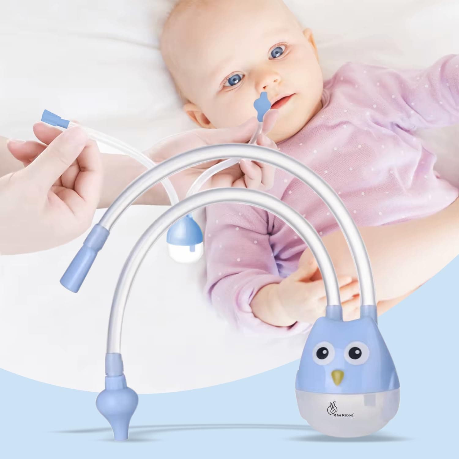 R for Rabbit Snowy Baby Nasal Aspirator, Nose Cleaner for Babies (0 to 5 Years) BPA Free Soft Silicone, Infants Snotsucker, Cold Relief, Easy to Clean, Travel Friendly (Blue)