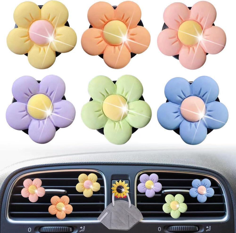 ACROWN Cute Sunflower Car Dashboard Decoration (5 Pcs) – Shaking Flower CaR Interior Decor for Women & Girls, Mini Dashboard Showpiece Interior Decor Gift (Flower Air Freshener Car Clips)