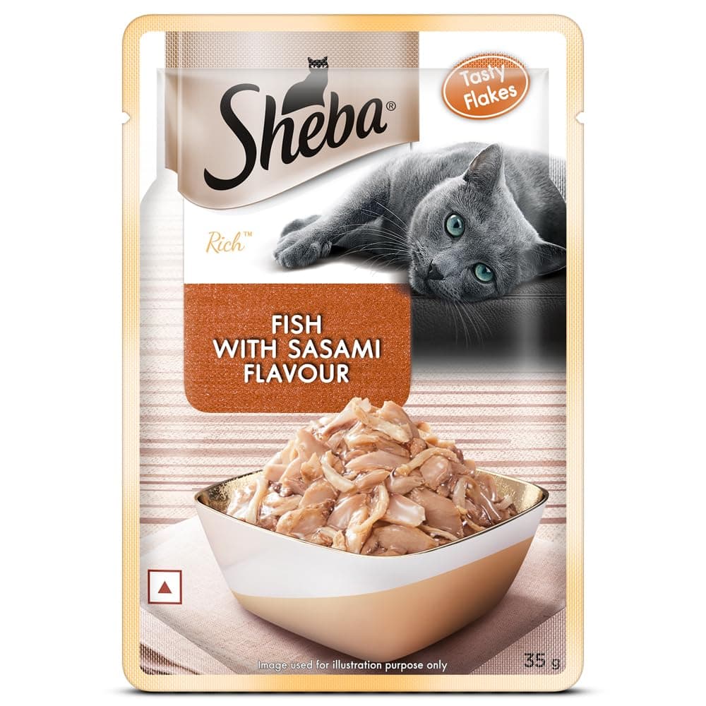 Sheba Rich Premium Adult (1+ Years) Wet Cat Food, Fish with Sasami Flavour, 35 g Pouch, High-Moisture Wet Food for Healthy Hydration