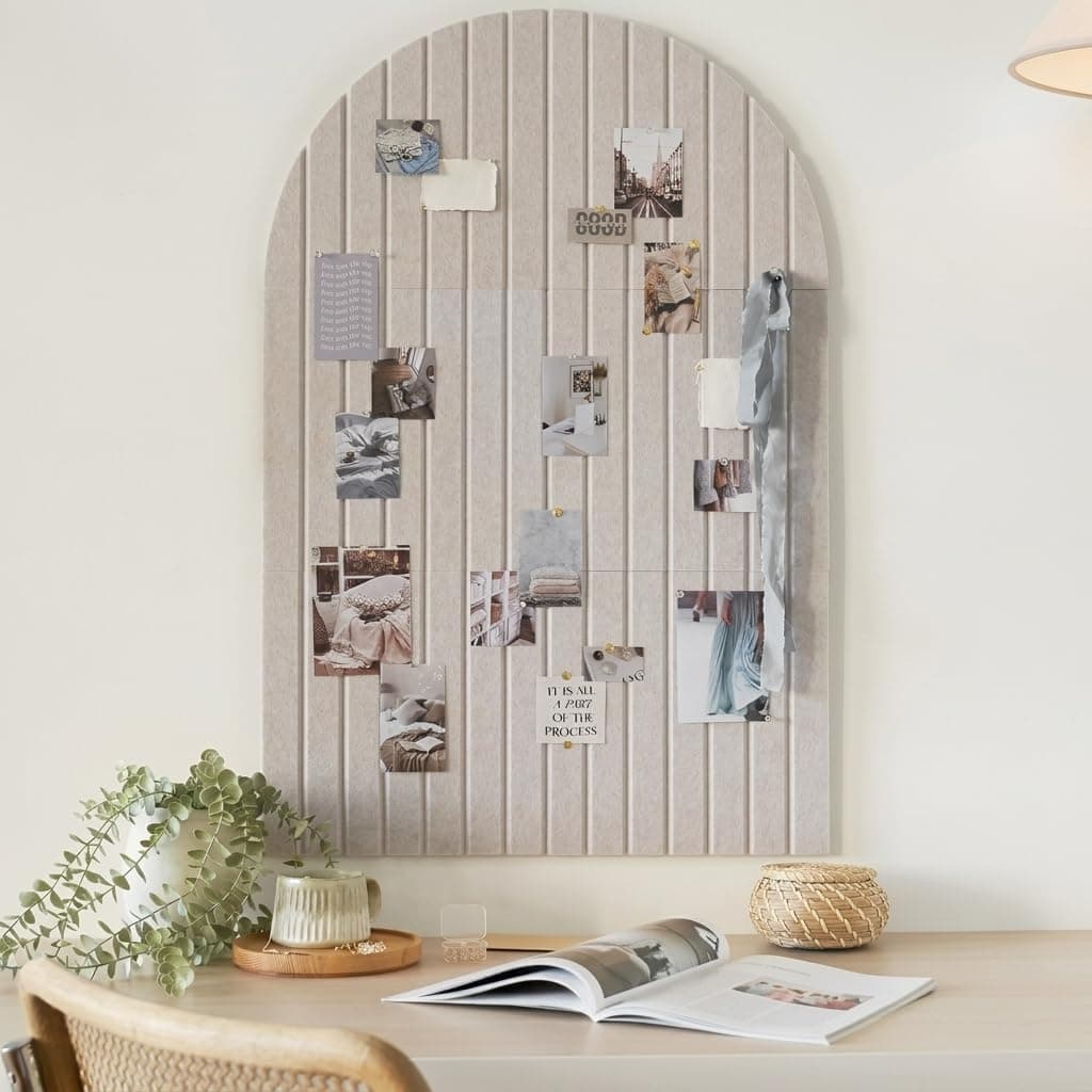 Climberty® Arched Felt Bulletin Board with 50 Push Pins 35x24 Inch Wall Pin Board for Photos Notes Schedules Mood Board Home Office Bedroom Decor, Ribbed Felt Notice Board (Light Gray)