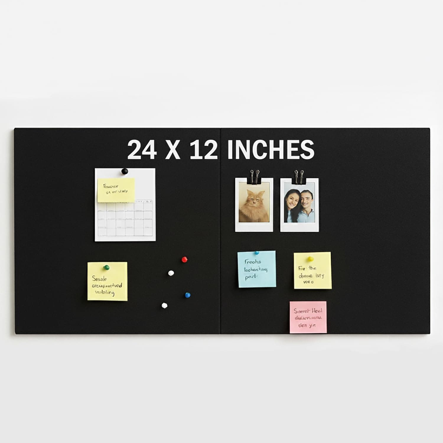 ArtzFolio Felt Bulletin Board Notice Pin Board | 2 Pieces | Self-Adhesive Soundproof Wall Tiles | Acoustic Foam Panels Combo with Push Pins & Sticky Notes | Black | 24 x 12 inch (61 x 30 cms)