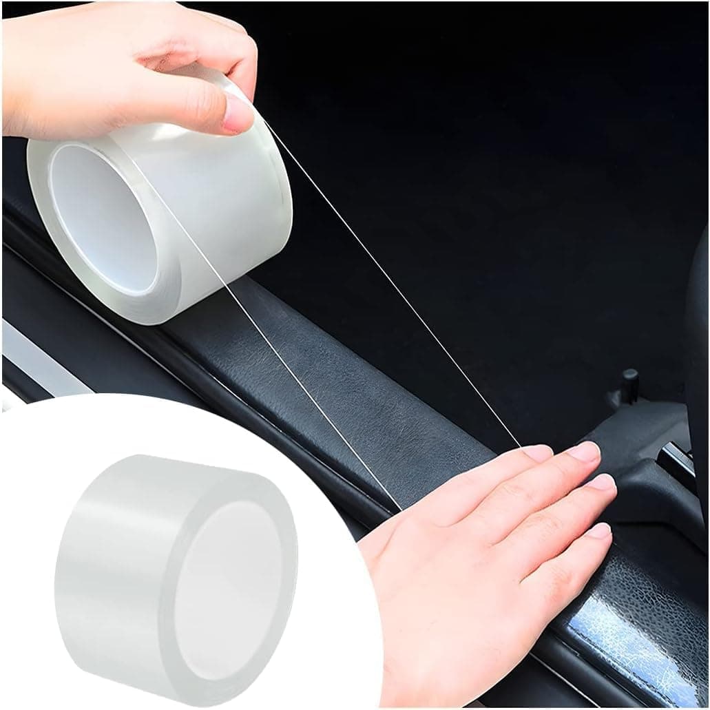 VINSU High Gloss Anti Scratch White Carbon Fiber Paint Protection Film Tape PPF for Car Protection & Decoration for All Car Door Transparent Carbon Fiber Seal Strip Door Edge Guard (Transparent) PVC