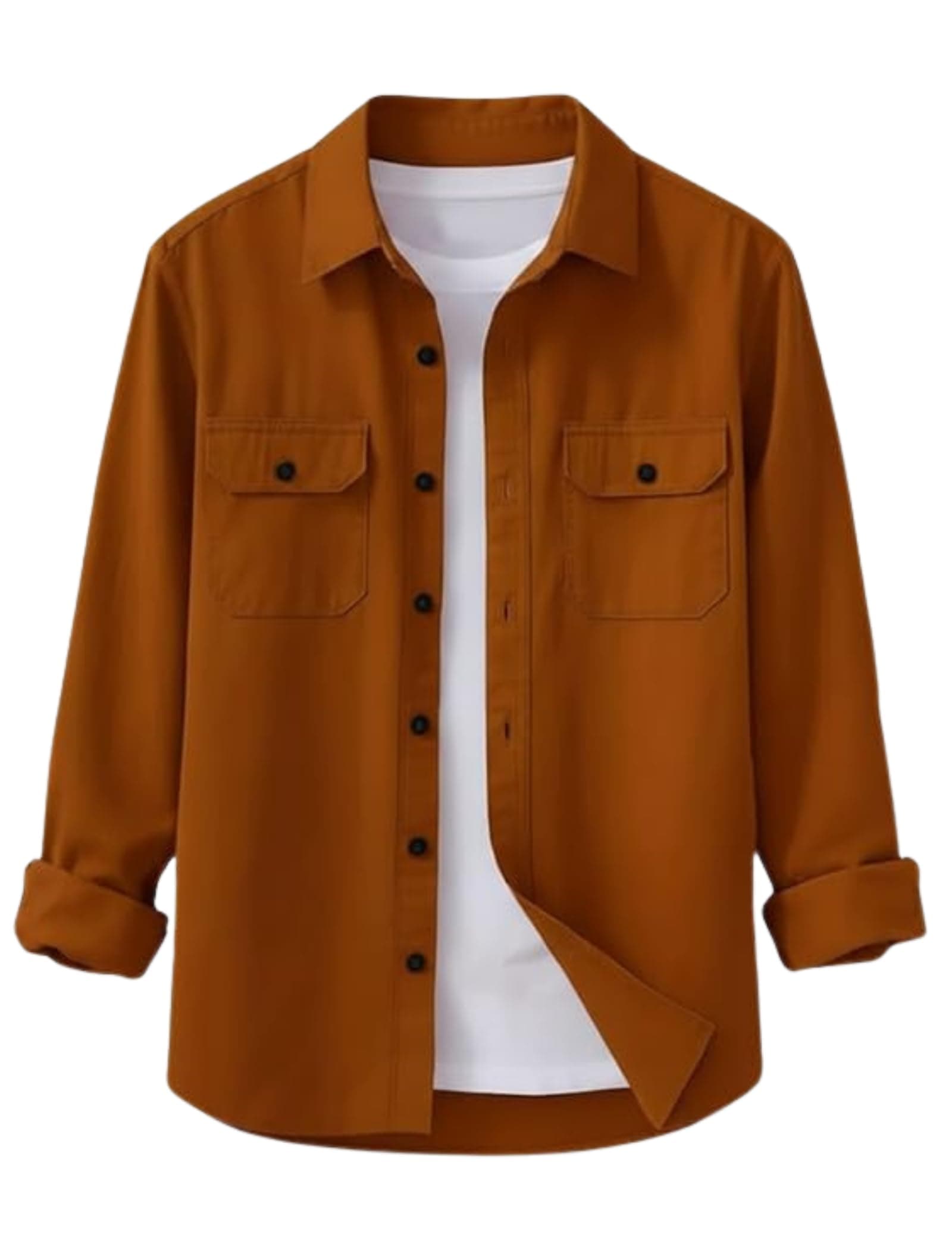 DEELMO Men’s Stylish Cotton Blend Casual Shirt || Full Sleeve Button-Down Shirt with Dual Flap Pockets || Comfortable Breathable Fabric || Perfect for Casual Office and Outing Wear Dark Orange