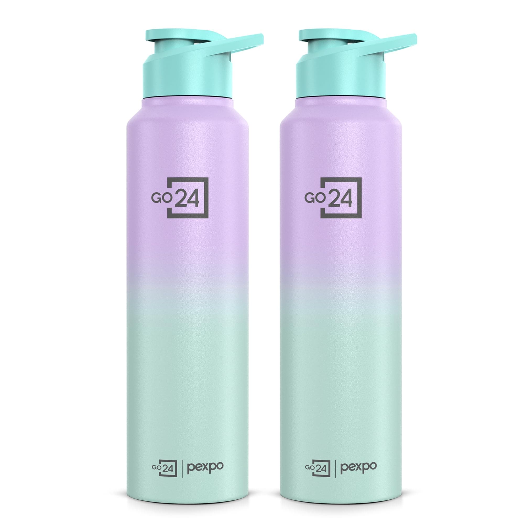 Go24 pexpo Water Bottle 1 ltr Stainless Steel Sports/Fridge Bottle with Sipper Cap (Pack of 2)| 1-Year Warranty | Single Wall |For Home, Office, Gym, Travelling | Craft Pro 950ml | Green-Purple Ombre