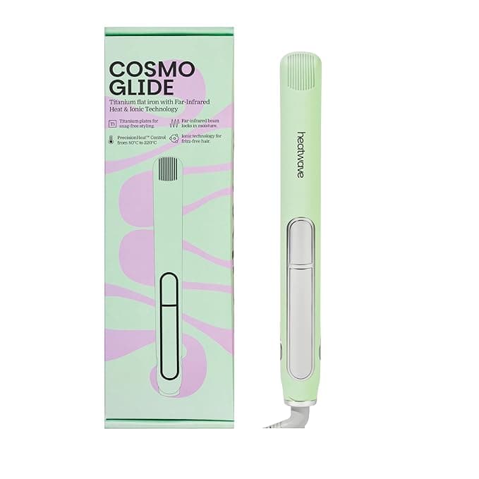 Heatwave Cosmo Glide Titanium Hair Straightener 2-in-1 Flat Iron & Curler with Far Infrared Heat | 16 Settings 150–230°C | Anti-Frizz, 2X Shine | Professional Styling Tool for All Hair Types | 1-Year Warranty
