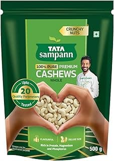 Tata Sampann Pure Cashews Whole/Kaju, 500g, Nutritious & Delicious, Premium Kaju nuts, Rich in Protein, Magnesium & Phosphorus, Deluxe Size & Crunchy Nuts