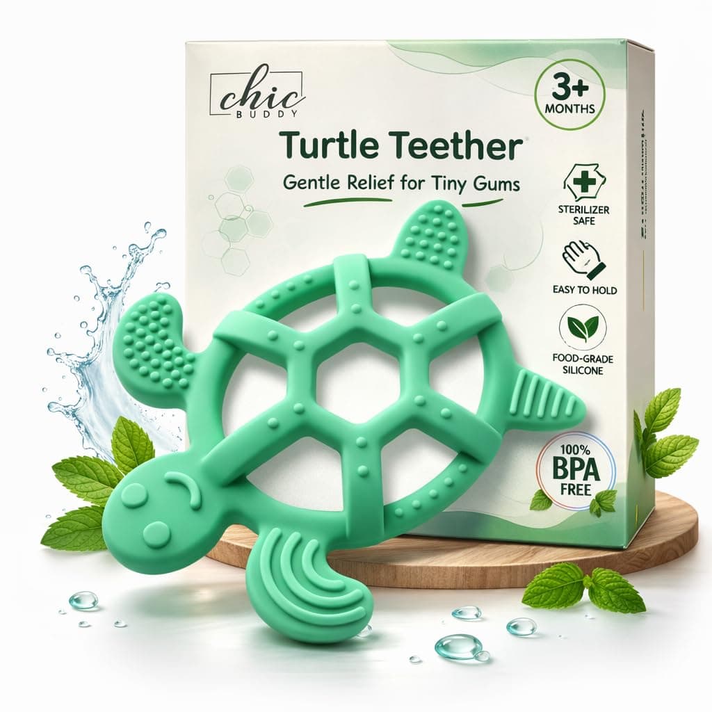 Chic Buddy Silicone Baby Teether, BPA Free,Easy Grip Ring,3-18 Months,Green