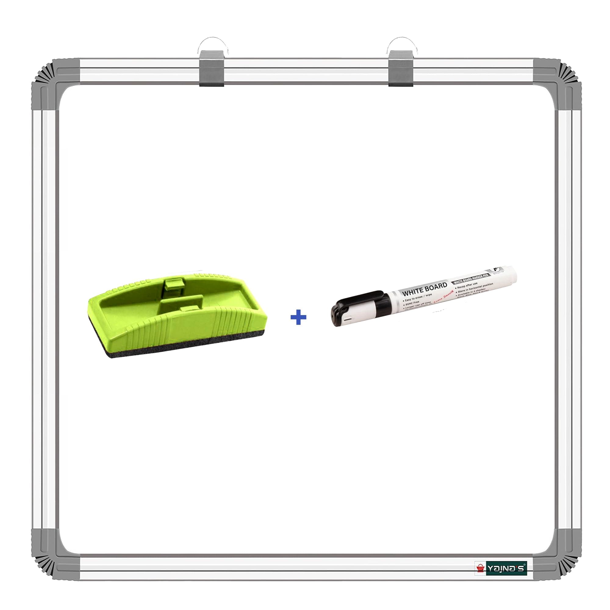 YAJNAS Non-Magnetic 3x3 feet Double Sided Whiteboard & Chalkboard Both Side Writing Board with 1 Marker and 1 Duster - Set of 3 Items