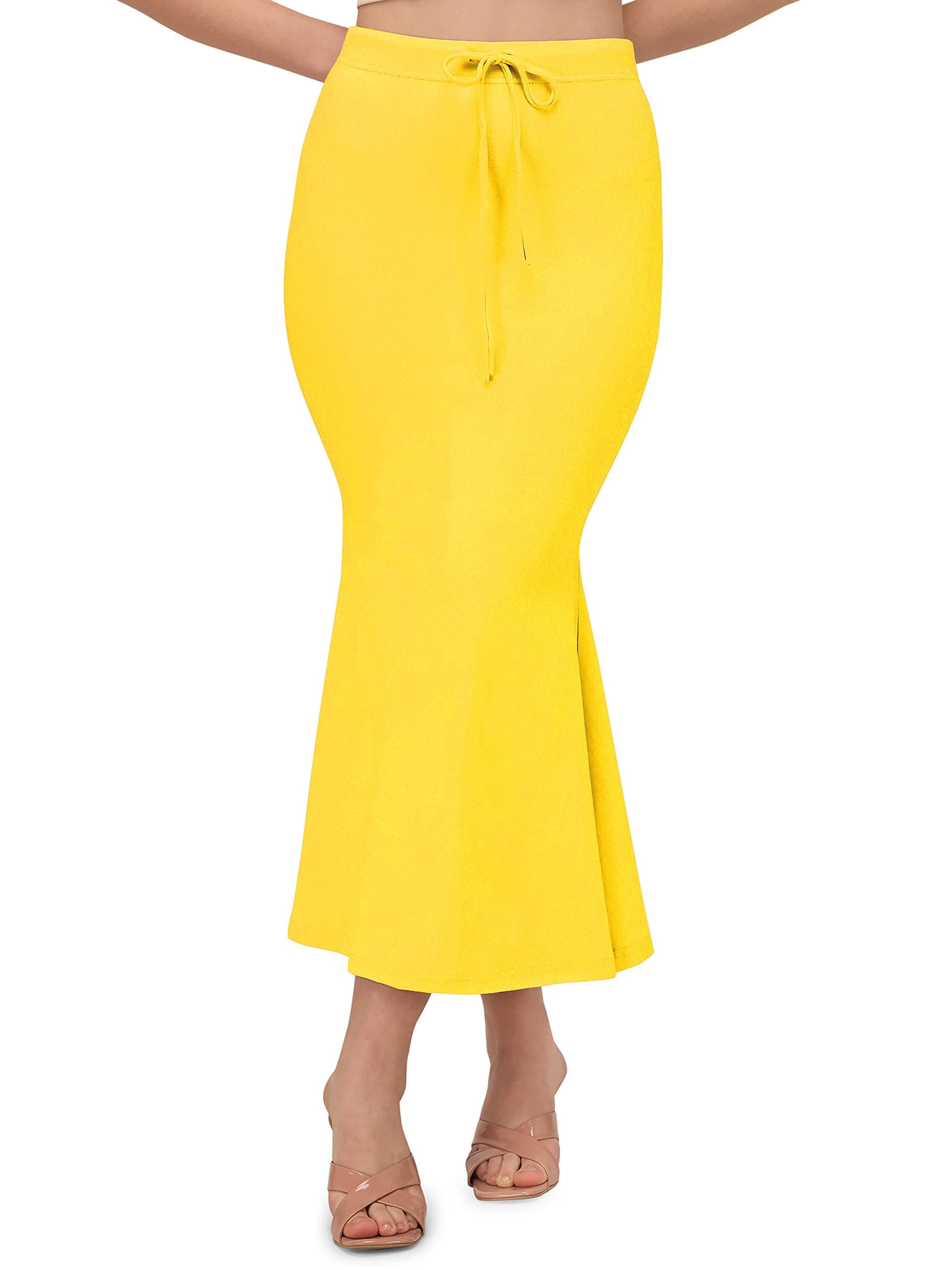Mehrang Stretchable Saree Shapewear Petticoat for Women, Cotton Blended,Petticoat,Skirts for Women,Shape Wear Dress for Saree Lemon Yellow