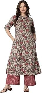 rytras Women Cotton Printed A-Line Kurta with Palazzo Pant Set