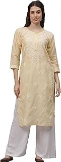 Seva Chikan Hand Embroidered Lucknowi Chikankari Appricoat Peach Terivoil Cotton Kurta for Women SCL4603