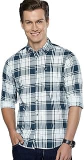 The Indian Garage Co Men Slim Fit Checkered Full Sleeves Cutaway Collar Casual Shirt