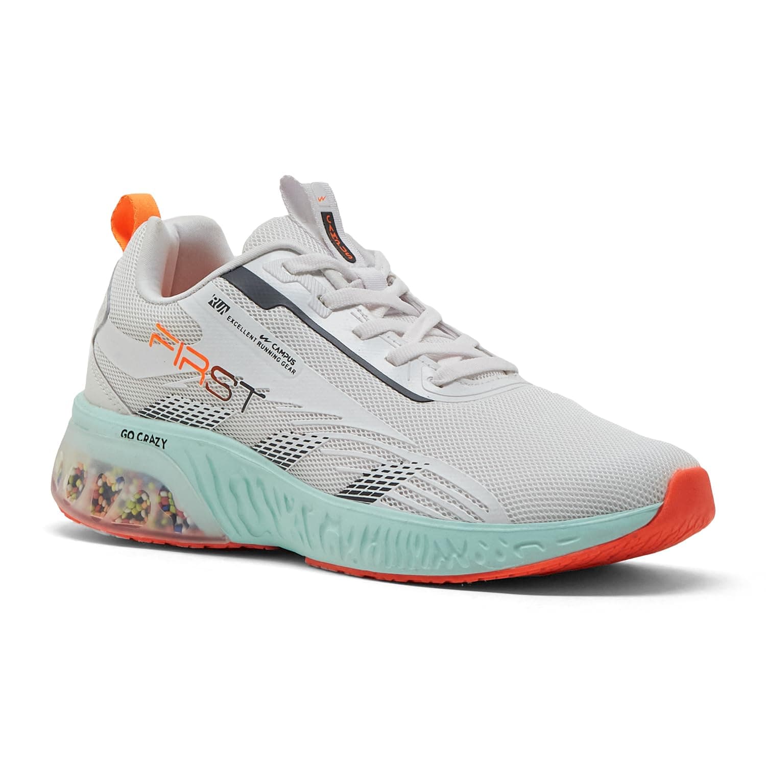 Campus Men's First Running Shoes WHT/SIL/B.ORG - 8UK/India