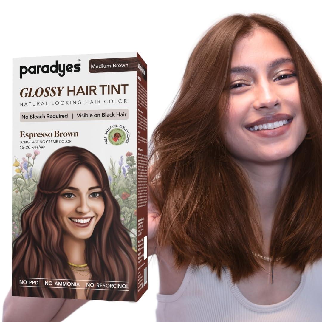 Paradyes Espresso Brown No Bleach Hair Tint | Glossy Hair Color | Visible on Virgin Black Hair | Natural-Looking, Glossy Finish | PPD-Free