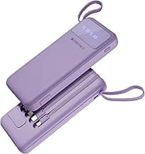ZEBRONICS MB10000S6 Power Bank, 10000 mAh, 12W, 5 x Outputs - Dual USB A | Type C | Micro USB | Lightning, Built in I/O Cables, Percentage Display, Carry Loop, Made in India (Lavender)