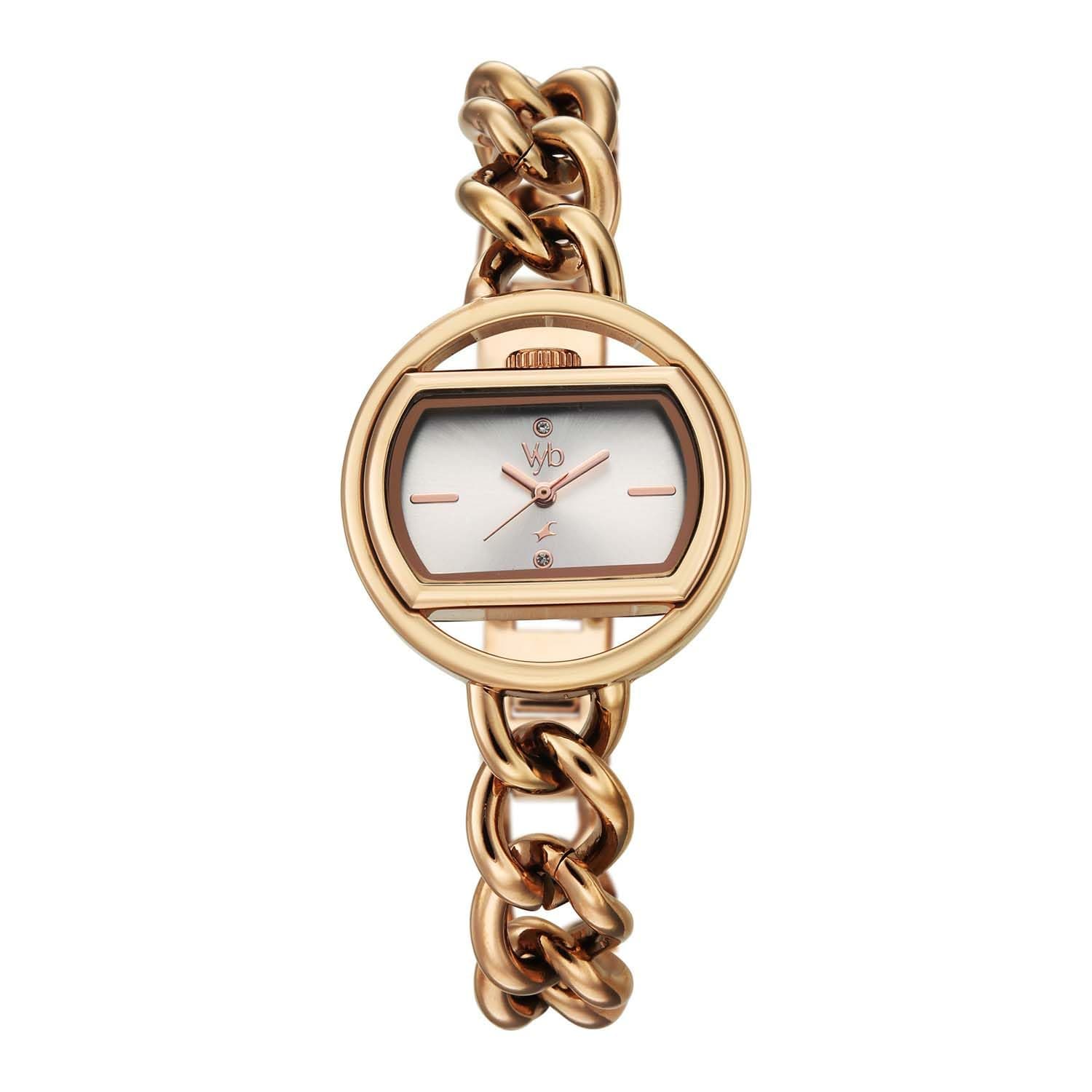 Fastrack Vyb Spotlight with Quartz Analog Silver Dial Rose Gold Brass Strap Watch for Women - FV60146WM01W