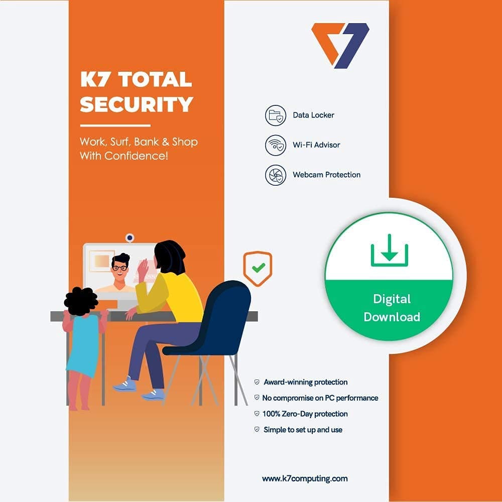 K7 | Total Security | 1 User | 1 Year (Pack of 2 Individual Keys) | Email Delivery - No CD