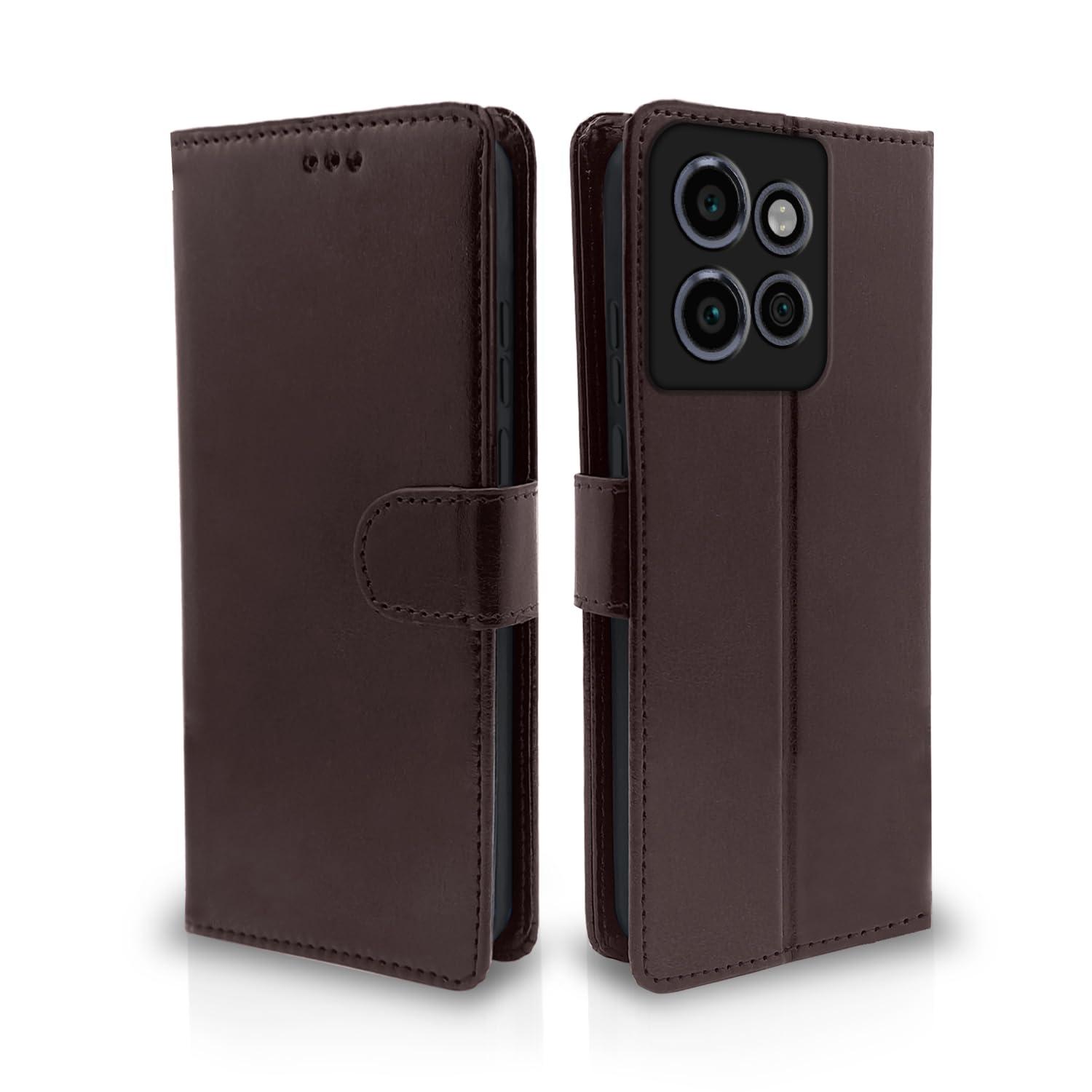 Pikkme Flip Cover Leather Finish | Inside TPU with Card Pockets | Wallet Stand and Shock Proof | Complete Protection Flip Case for Moto Edge 50 Neo 5G (Coffee)