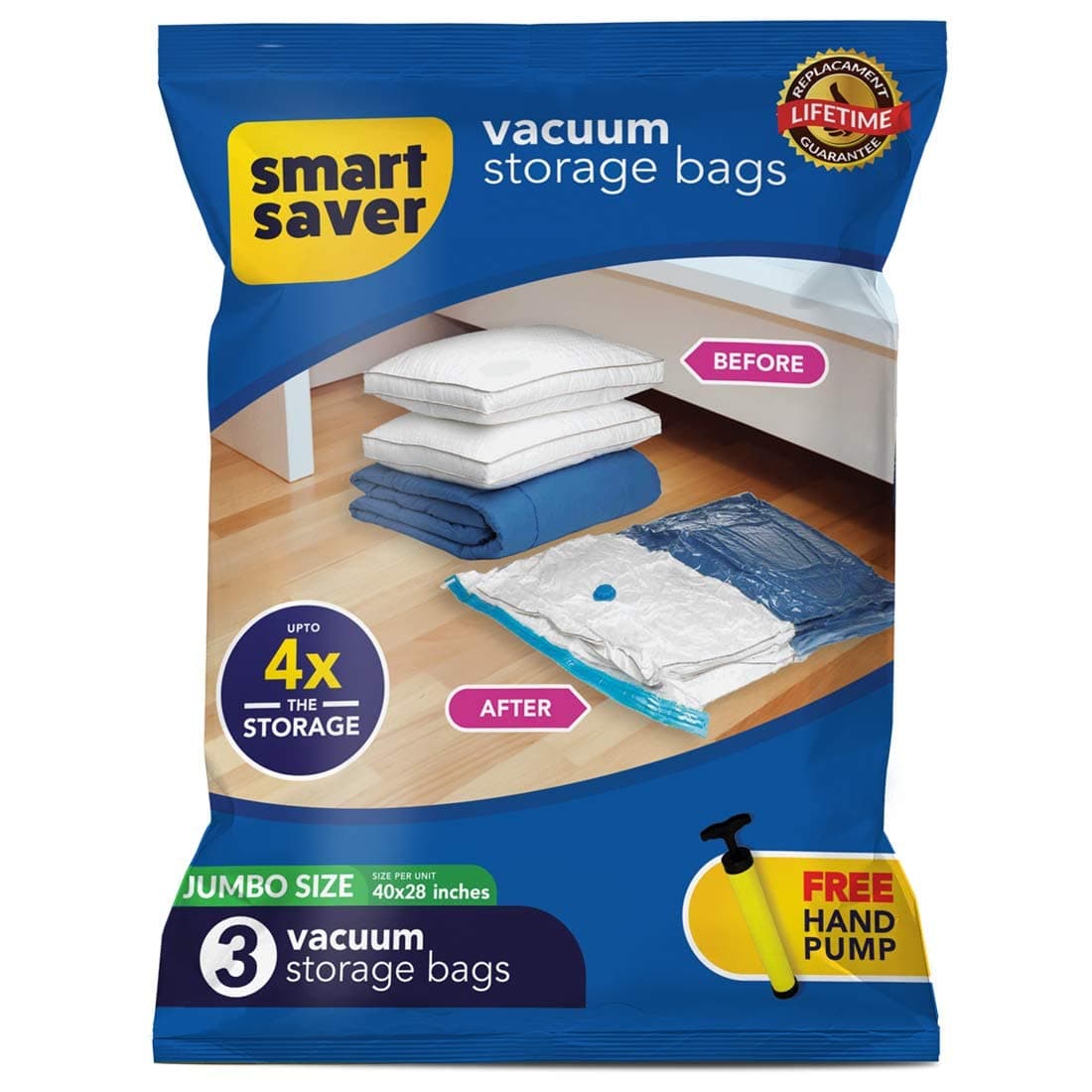 3 Jumbo Smart Saver Vacuum Bags for Travel, Space Saver Bags Compression Storage Bags for Clothes Vacuum Sealer Bags for Storage Vaccine Sealed Packing Ziplock Bag with Travelling Hand Pump (70x100cm)