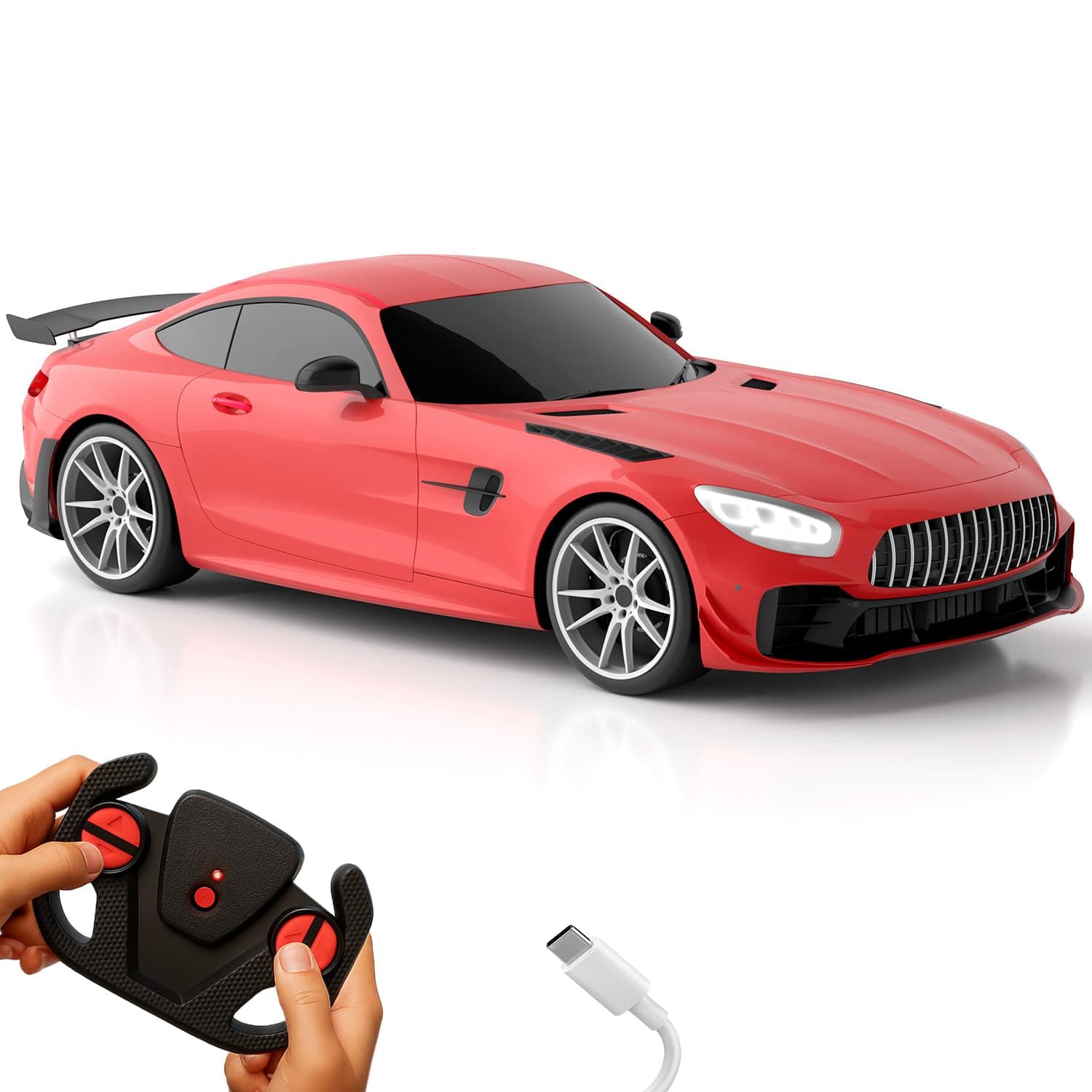 Lifelong Rechargeable Remote Control Car for Kids|2.4GHz, LED Headlights, Upto 120 min Non-Stop Play Time, 125ft Remote Range, Type-C Charging, Anti-Skid Tyres, BIS Certified (LLCRRC01) (Red)