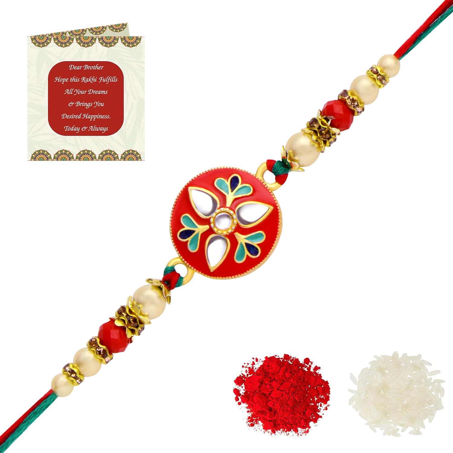Riddhika Ventures Glorious Gold Plated Auspicious Diamond Ring Rakhi with Roli Chawal and Greeting Card (P10)