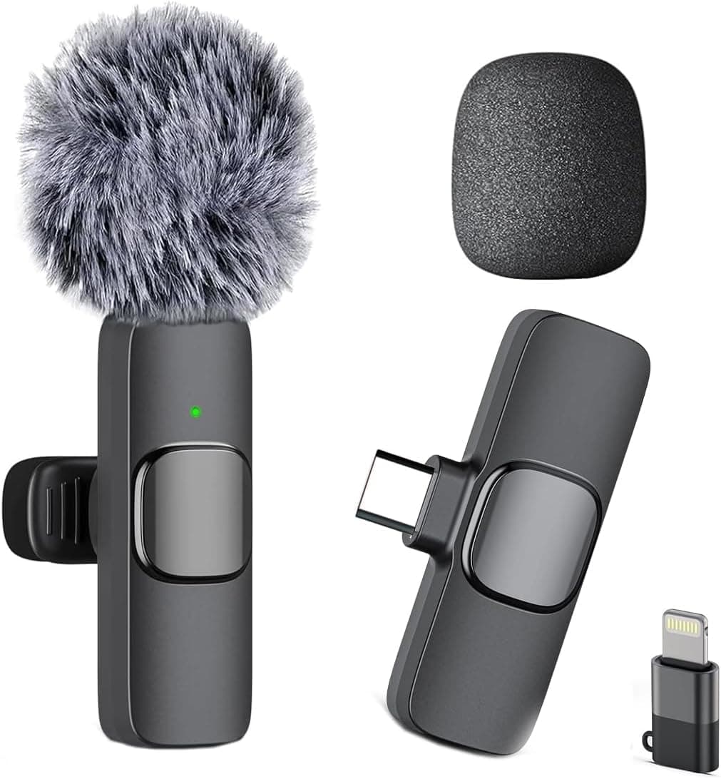 AMBLIC New Furry K8 Mic Wireless Lavalier Microphone with Noise Canceling Microphone for Collar Compatible with All Smartphones for Podcast, Vlogging, Clip-on for YouTube, Singing, Video Recording