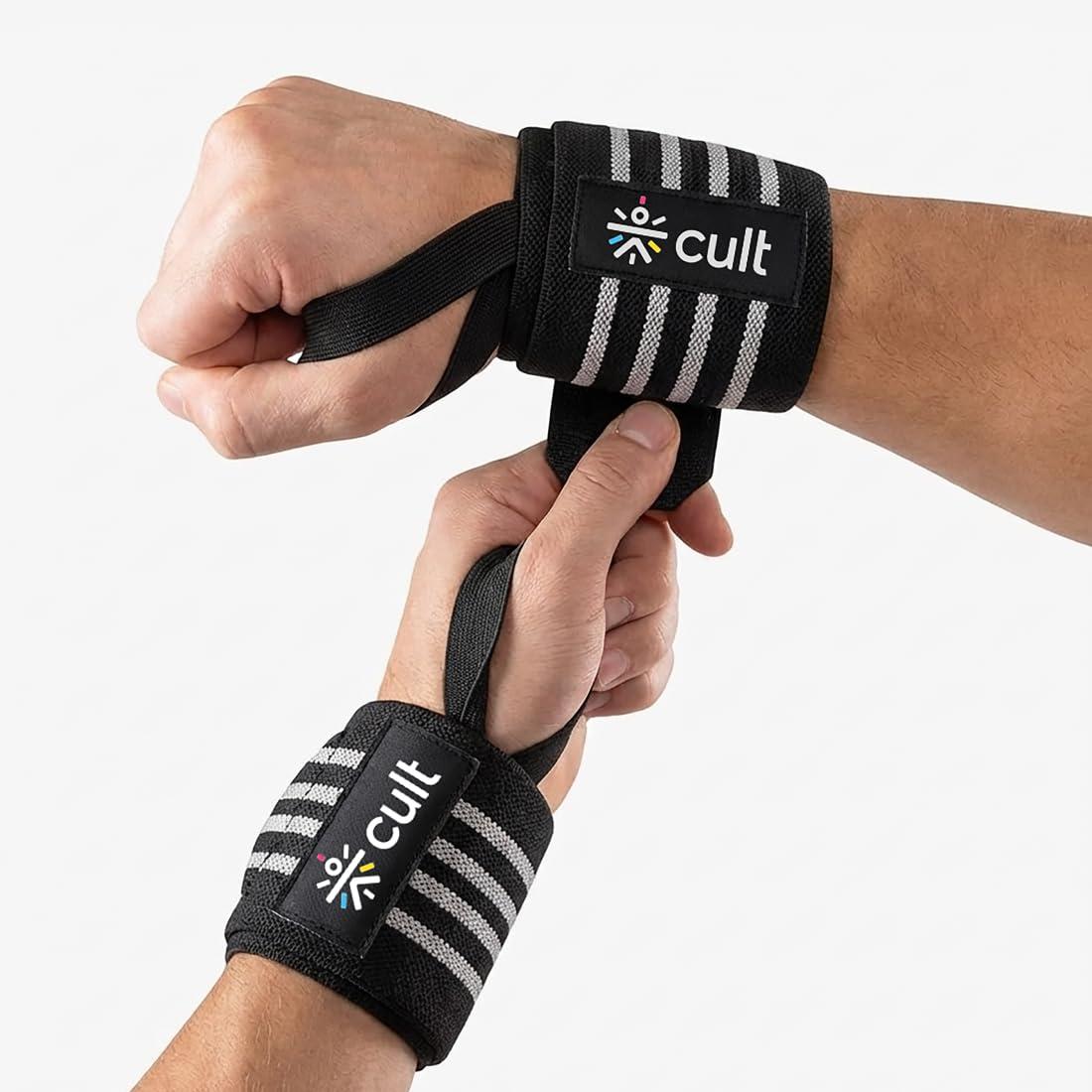 Cult Wrist Wraps for Weightlifting – Breathable Cotton-Poly with Elastic Fit, Thumb Loop & Velcro Closure – Durable Wrist Support for Gym, Powerlifting, CrossFit & Strength Training – Grey