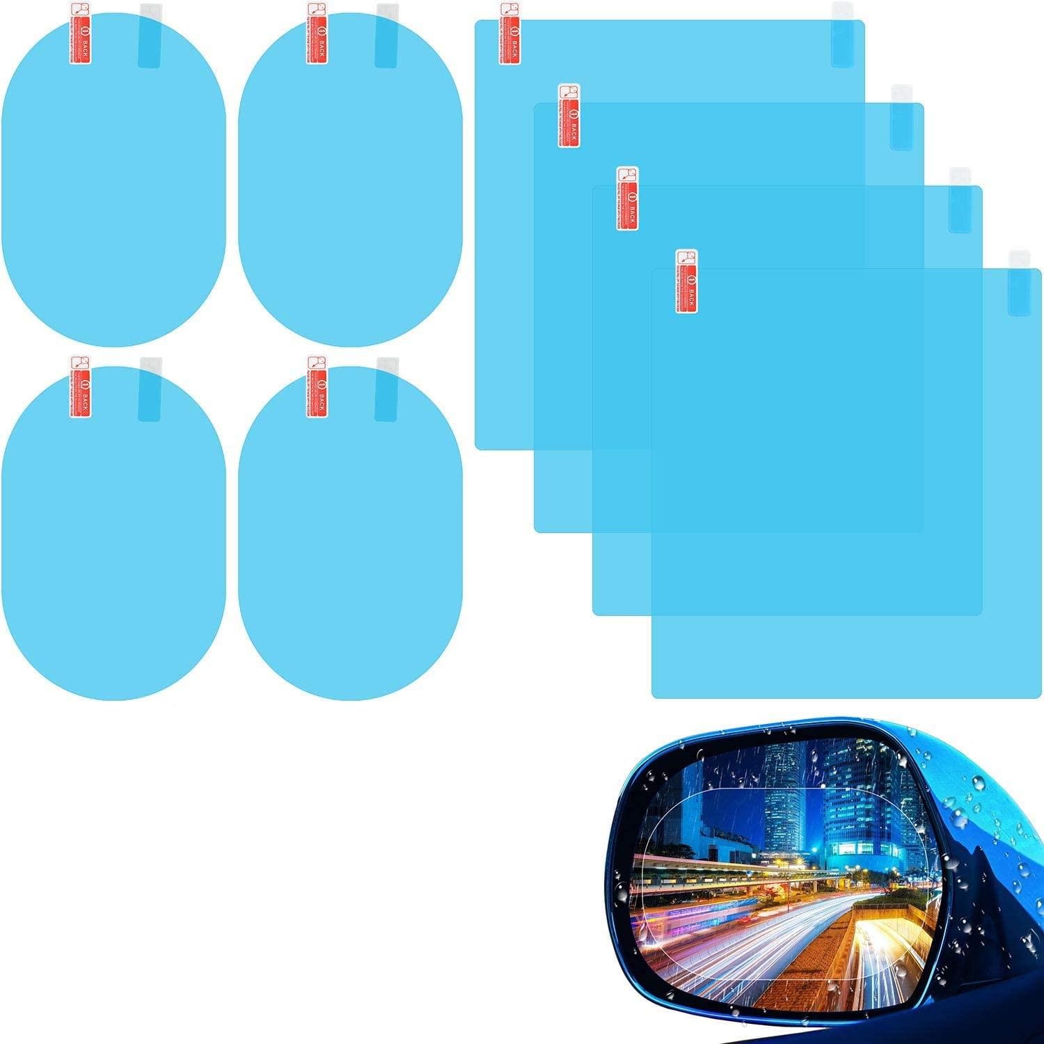 HSR Universal Car Accessories Rear-View Mirror Waterproof Anti Fog Rainproof Anti-Water Protective Film Sticker for Car (Square - 4 PCs + Oval - 4 PCs)