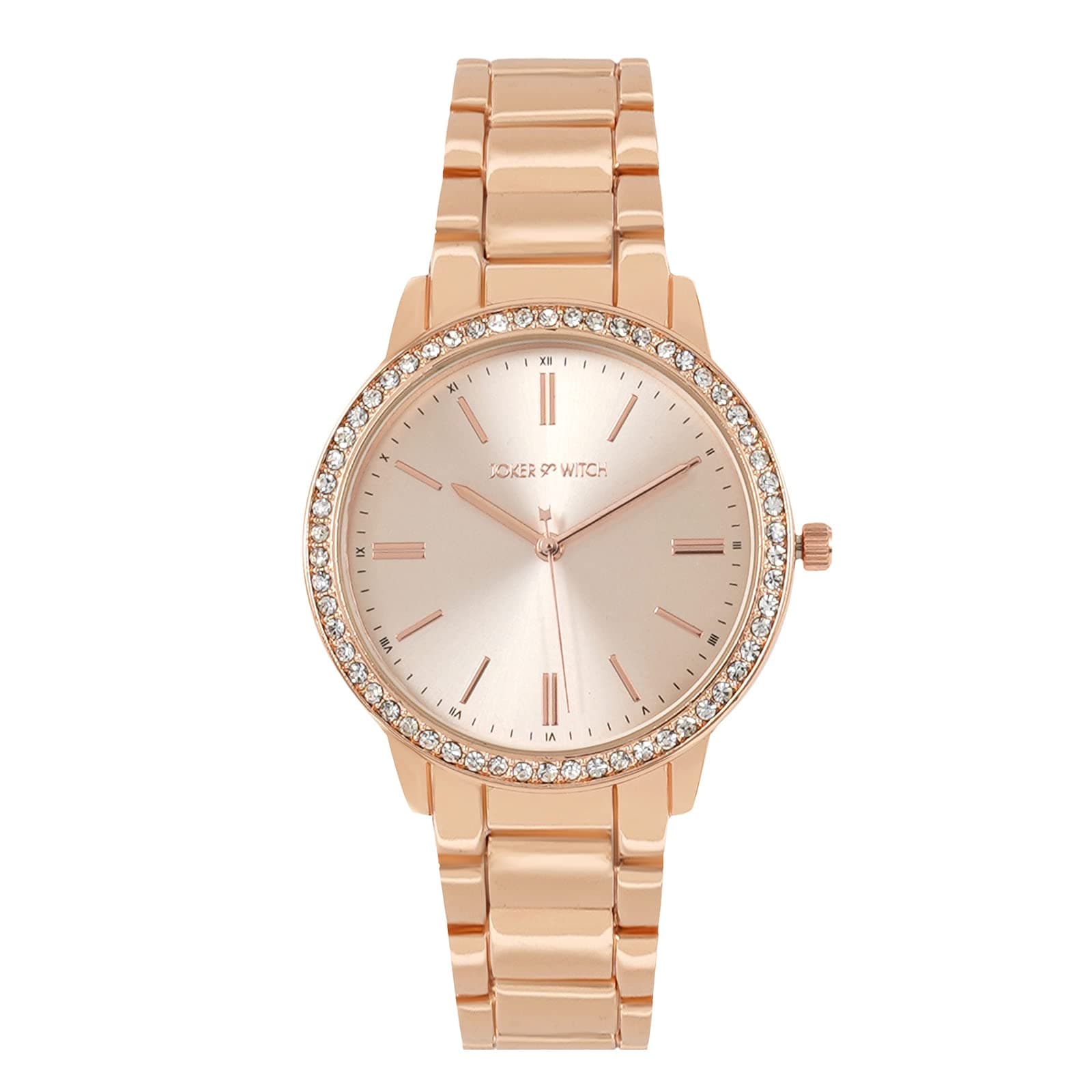 Joker & Witch Women Analogue Halo 38mm Rose Gold Dial 18mm Stainless Steel Strap Watch