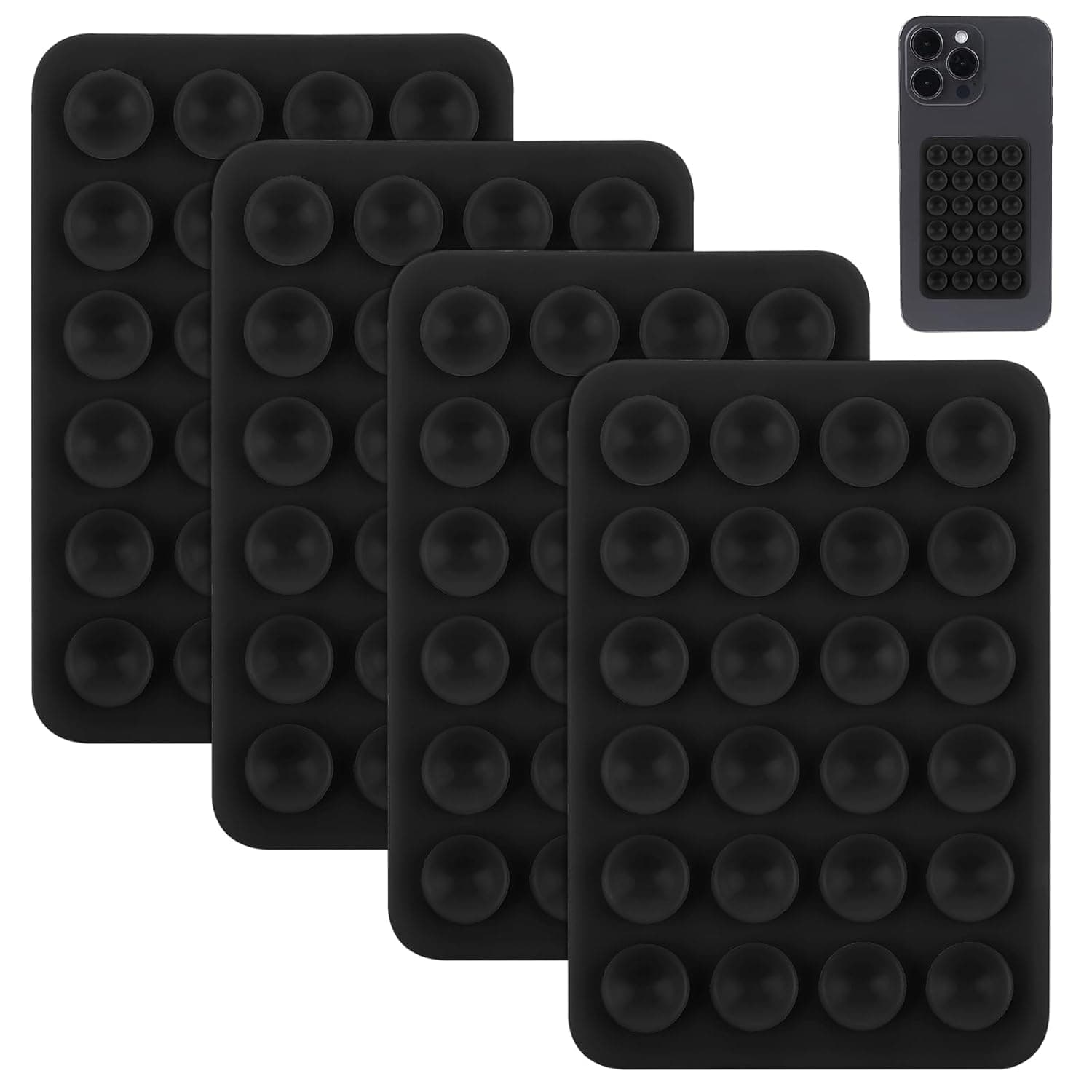 EDNITA 4Pcs-Black Suction Phone Case, Phone Suction Sticker, Silicone Suction Phone Case for Hands-Free Mobile Accessory Holder Grip, Video Phone Accessory Compatible Mirror, Shower