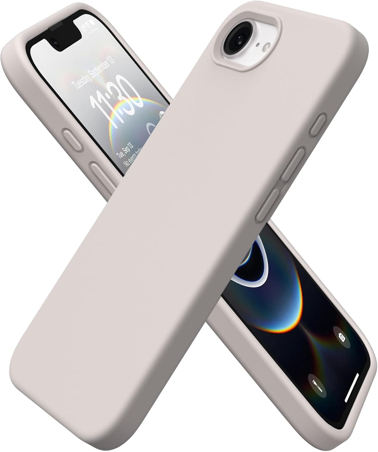 DIZORO Compatible with iPhone 17e / iPhone 16e Case 6.1" Liquid Silicone 3 Layers Full Covered Soft Gel Rubber Phone Case,Shockproof Protective Cover with Anti-Scratch Microfiber Lining-Stone Grey
