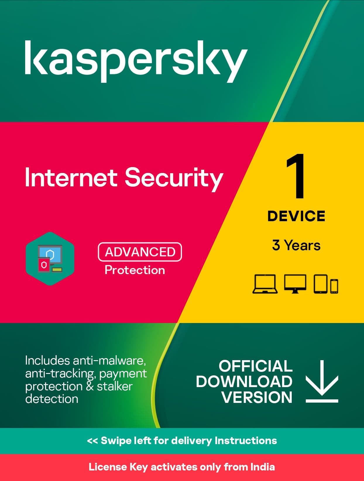 Kaspersky | Internet Security | 1 Device | 3 Years | Email Delivery in 1 Hour