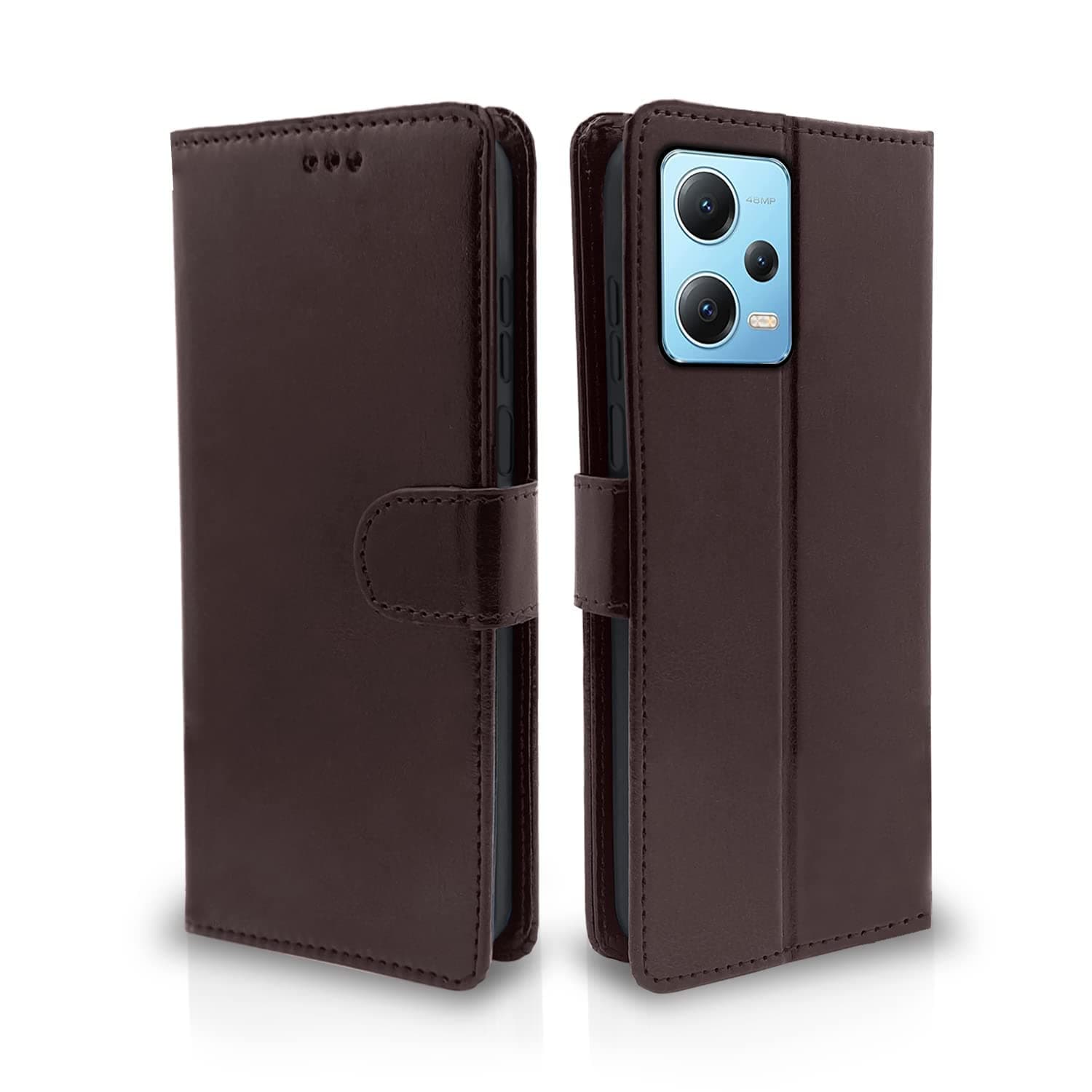 Pikkme Poco X5 5G / Redmi Note 12 5G Flip Cover Leather Finish | Inside TPU with Card Pockets | Wallet Stand and Shock Proof | Magnetic Closing | Complete Protection Flip Case (Coffee)