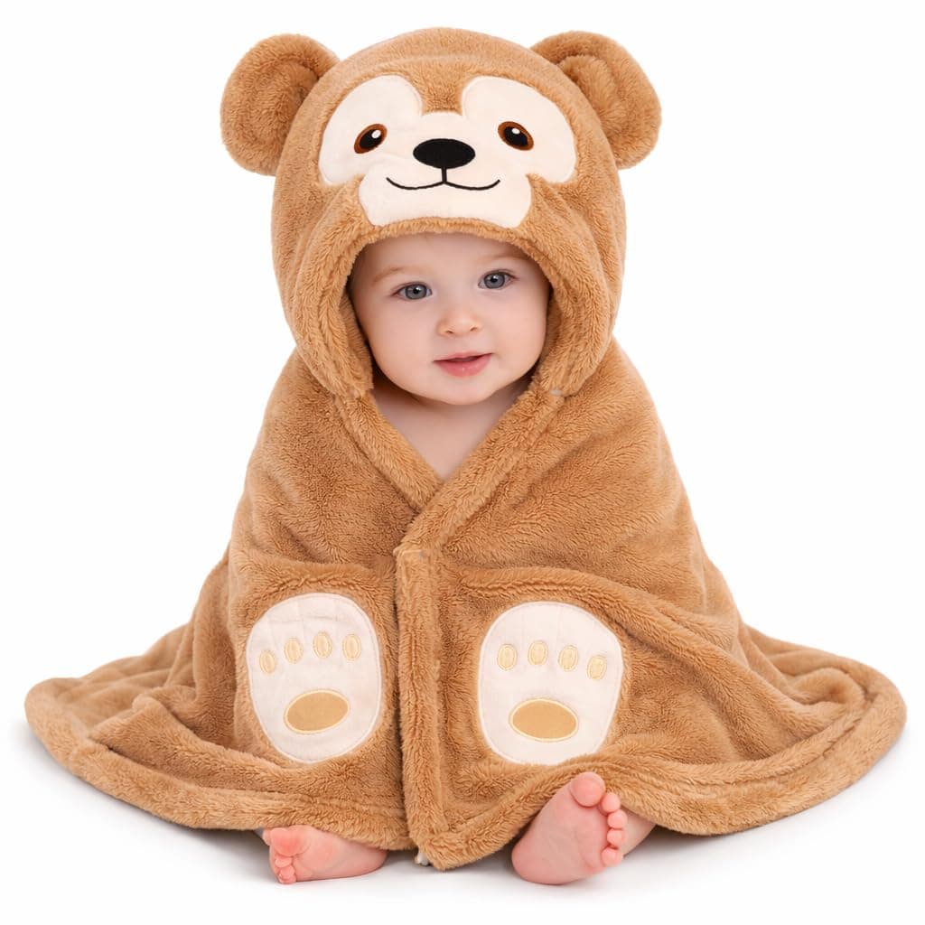 First Kick New Born Baby Blanket Pack of Super Soft Bathrobe Wrapper Bath Towel for Boys, Girls, Babies (Beige, Length 82 cm x Width 82 cm, 0-12 Months)