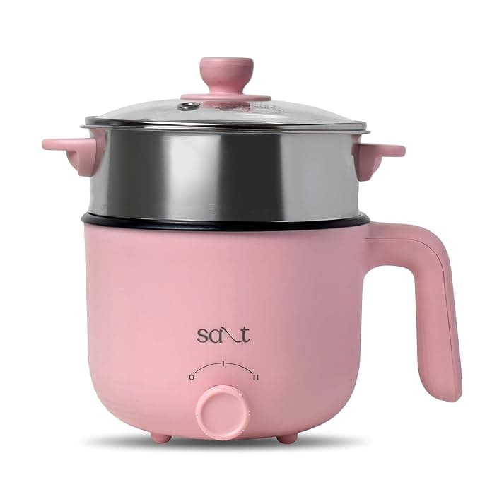 Salt FlexiCook Pro Multi Cook Kettle | 600W Power, Multi Power Mode | Stainless Steel Base with Non Stick Coating | Boil Dry Protection | Steamer & Egg Boiler | 1.2 Liters (Pink)