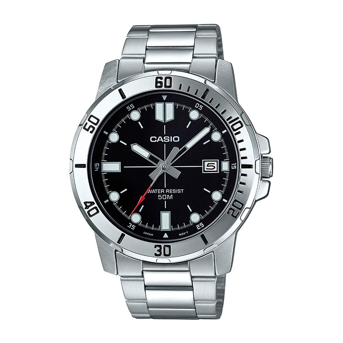 Casio Analog Black Dial Men's Watch (MTP-VD01D-1EVUDF, A1362, Silver)