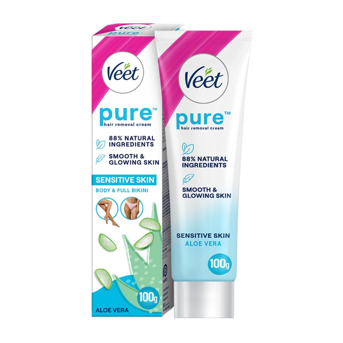Veet Pure Hair Removal Cream for Women For Sensitive Skin - 100g | Suitable for Legs, Underarms, BikinI, Arms | Long Lasting Smoothness | Derma Tested