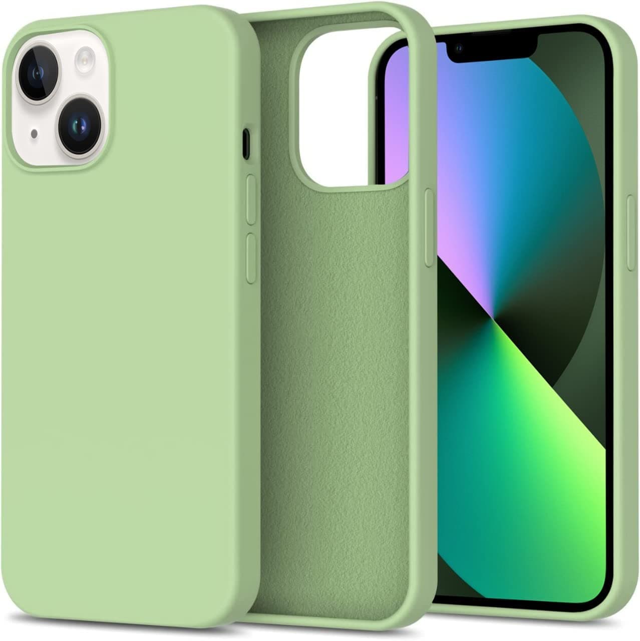 DIZORO® Silicone Back Case for iPhone 14, Soft-Touch Phone Microfiber Silicone Back Cover for iPhone 14-Matcha