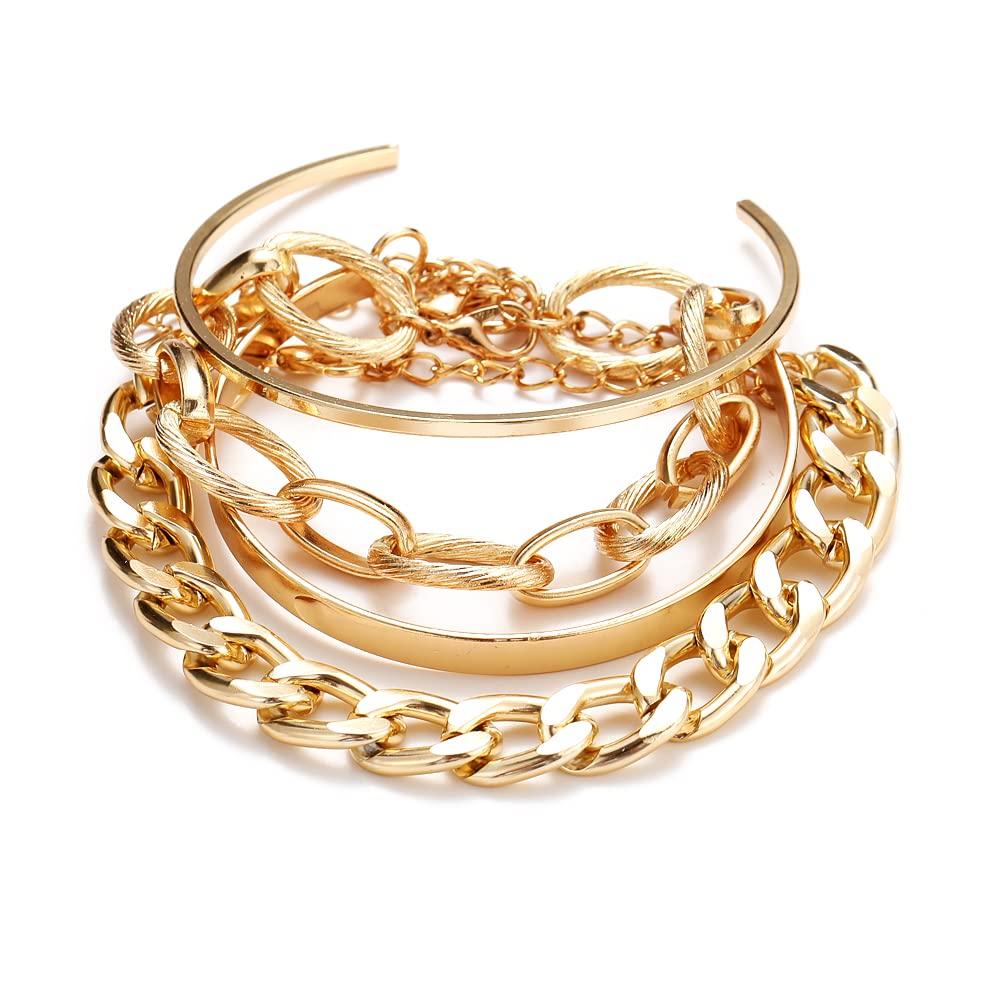 Shining Diva Fashion Latest Stylish Multilayer Gold Plated Bangle Bracelet for Women and Girls (14696b) Set of 4