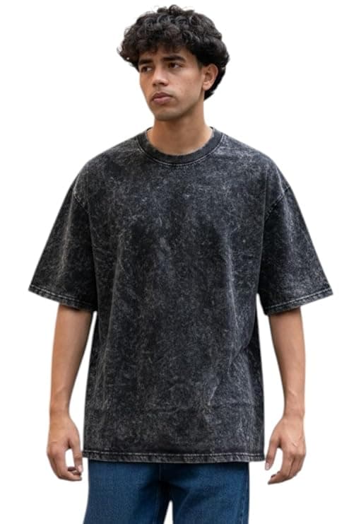 boffi ... 100% Cotton Oversized T-Shirt Unisex Drop Shoulder Dye Washed Street Look Black Pack of 1