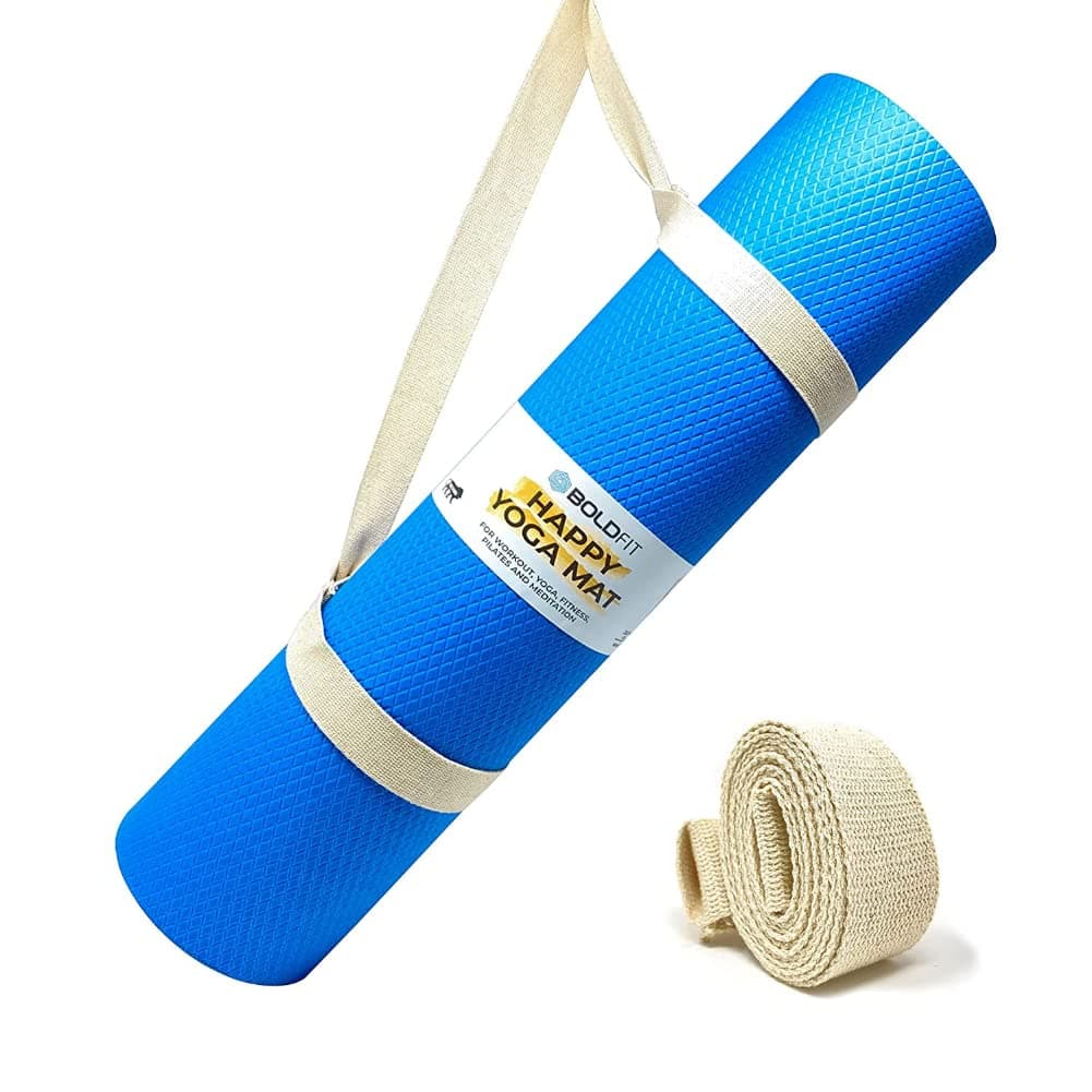 Boldfit Yoga Mat for Women and Men with Carry Strap EVA Material 6mm Extra Thick Exercise Mat for Workout Yoga Fitness Pilates and Meditation, Anti Tear Anti Slip For Home & Gym Use - Blue