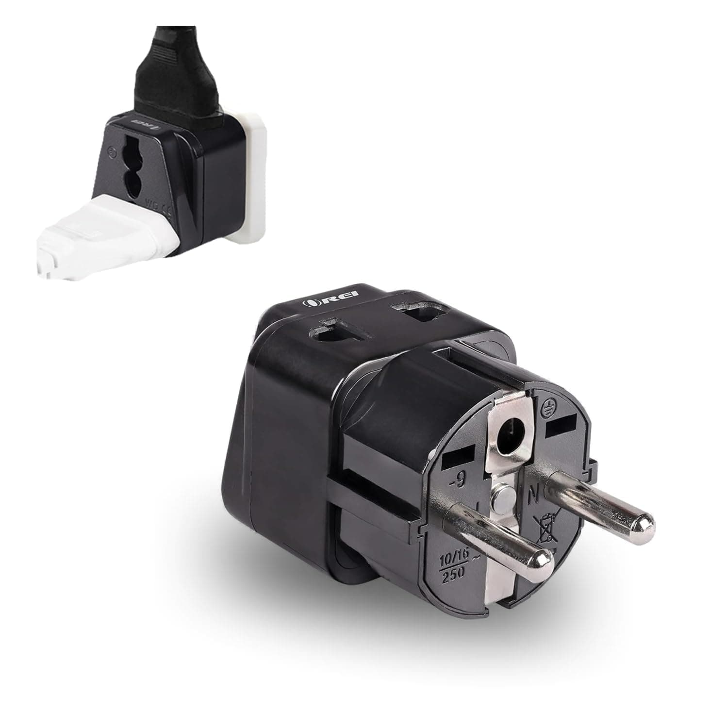 OREI India Europe Travel Adapter, India to Europe (Schuko) Plug, Type E/F European Plug Adapter - 2 in 1 - Perfect for Laptop, Camera Charger and More - CE, RoHS - Black - 5 Years Warranty