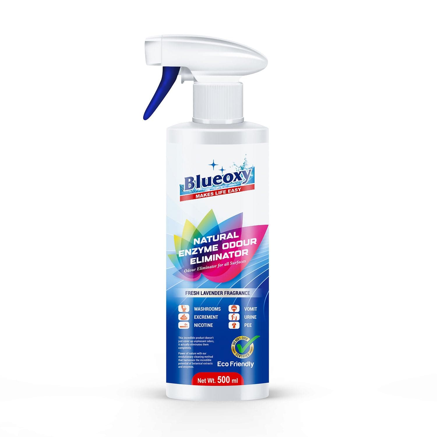 Blueoxy Natural Enzyme Odour Eliminator |Pee & Vomit Odour Remover | Pet Odours |Restroom Odours |Lavender Fragrance | 500 ml