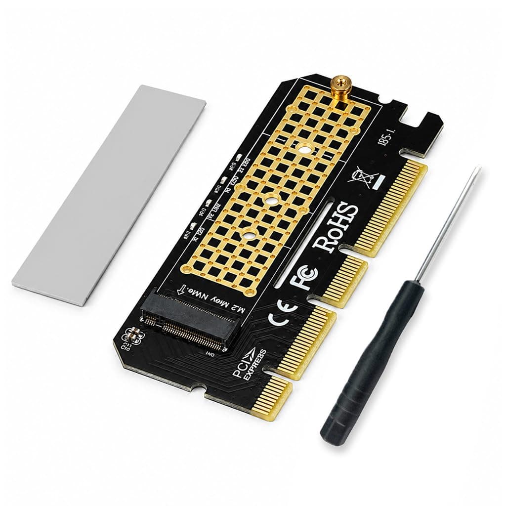 Verilux® NVME Adapter PCIe x16 with Gel Pad, M.2 NVME or AHCI SSD to PCIE 3.0 Adapter Card for Key M 2230, 2242, 2260, 2280 Size M.2 SSD, Support PCIe x4 x8 x16 Slot