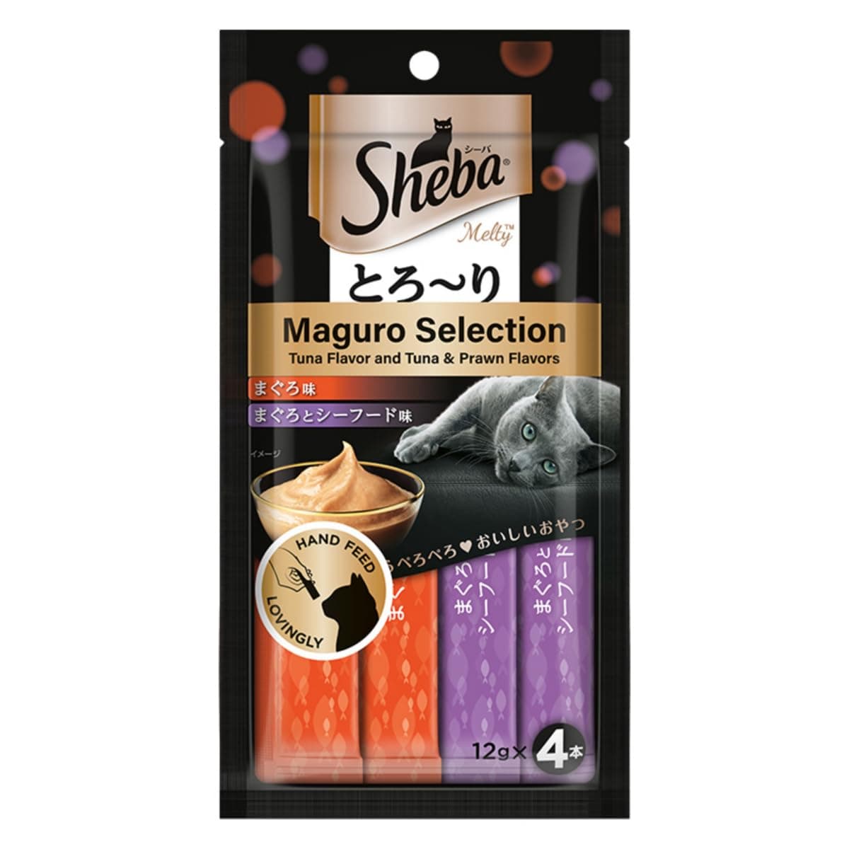 Sheba Melty Premium Lickable Creamy Cat Treats, Maguro Selection – Tuna & Tuna & Prawn Flavors, 4 Sticks x 12g (48g), Creamy Treats for Bonding